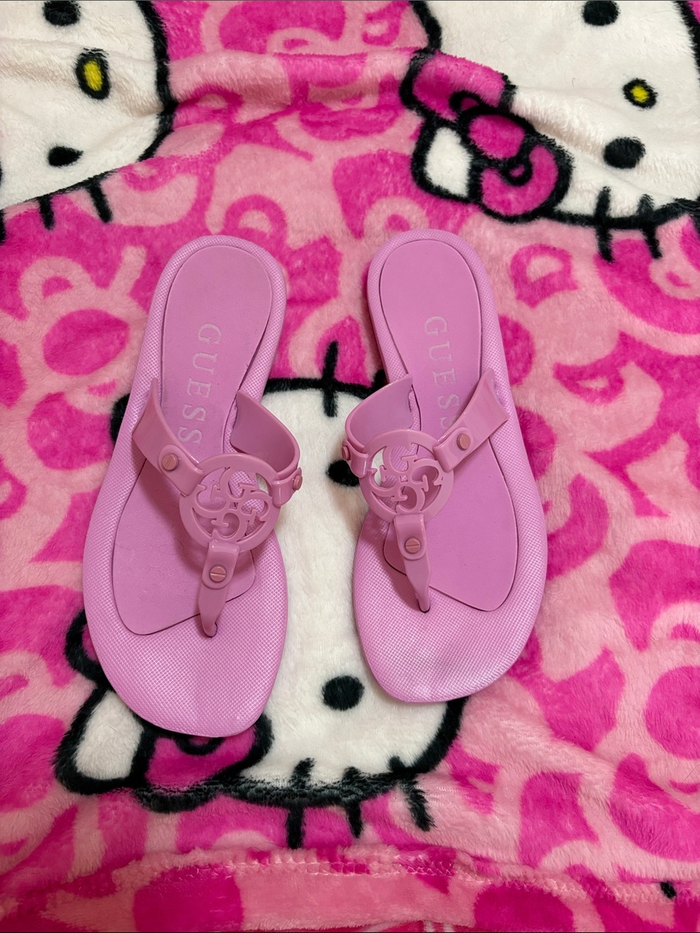 GUESS Pink Logo Thong Sandals